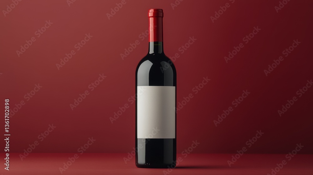 Fototapeta premium A front-facing red wine bottle in sharp focus, with blurred bottles in the background. Product showcase concept. Advertising photography.