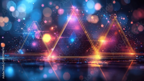 A dynamic vector backdrop features three vibrant triangles, a gradient of electric blue transitioning to fiery orange at their apex, creating a sense of energy and movement perfect for presentations 