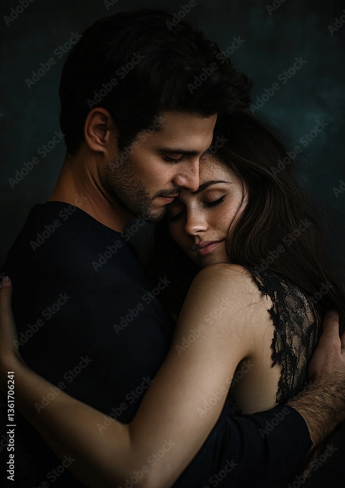 Man hugs woman of dark background Man hugs woman of dark background