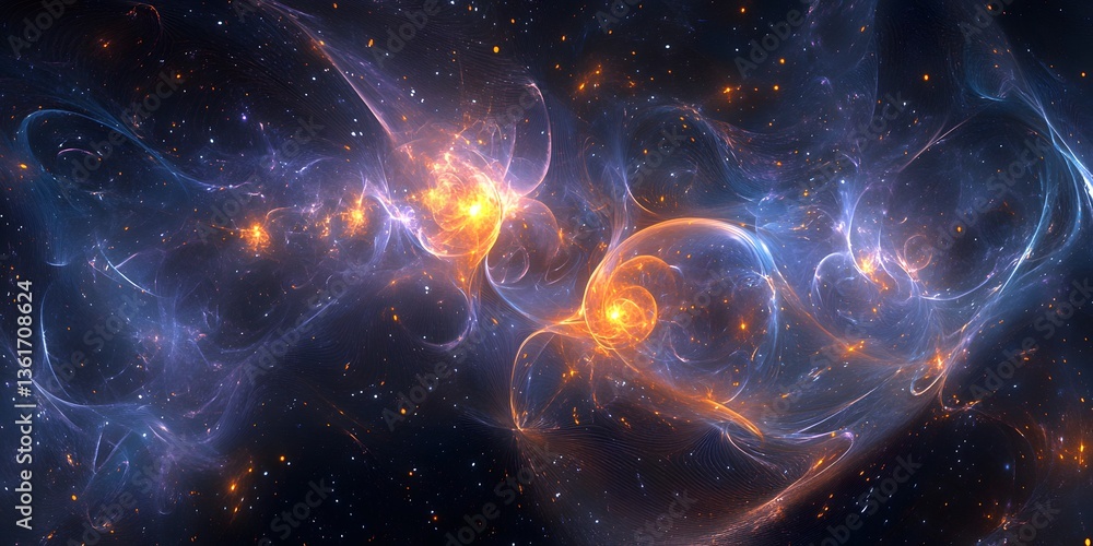 Fototapeta premium Cosmic nebula with glowing particles expressing universal energy, cosmic science, deep space visualization and astronomy themed backgrounds.