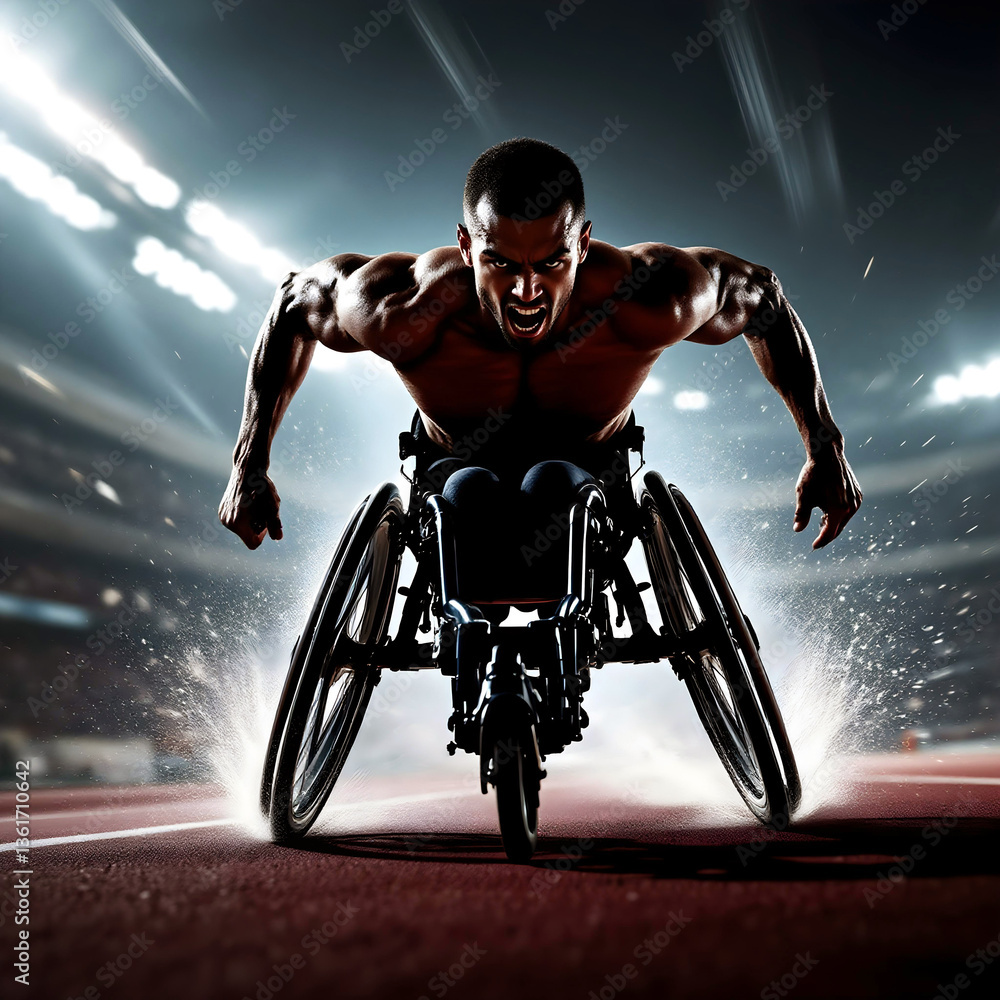 Fototapeta premium Athlète paralympique en fauteuil roulant – puissance et détermination