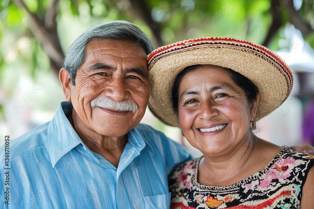 Portrait of a happy smiling Mexican senior couple at family gathering outdoors Portrait of a happy smiling Mexican senior couple at family gathering outdoors