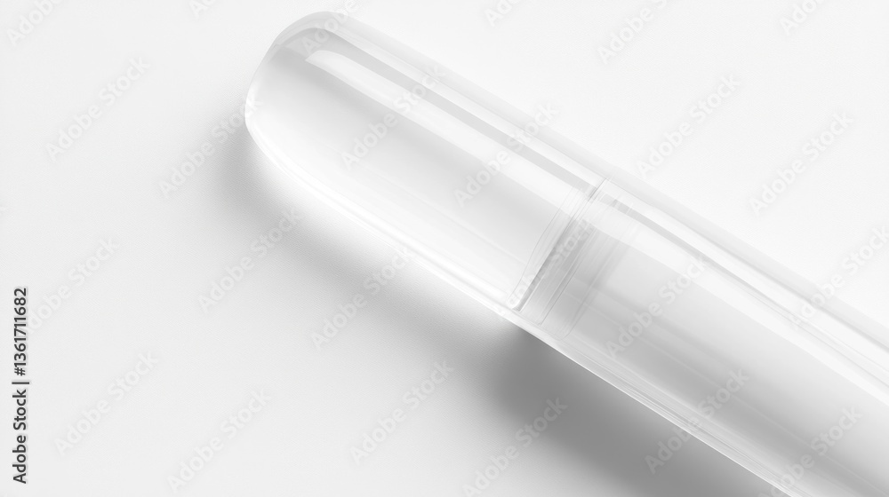 Clear tube, studio shot, white background, product display Clear tube, studio shot, white background, product display