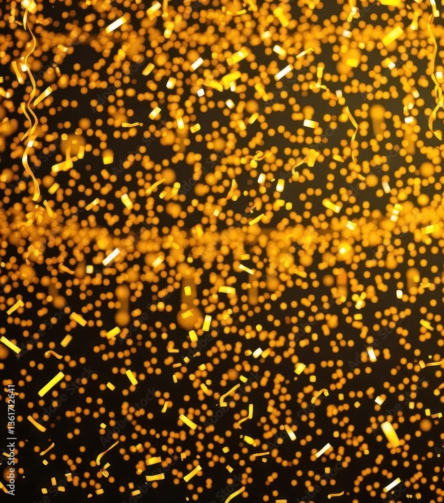 Golden confetti falling against a panoramic backdrop, creating a celebratory atmosphere, yellow, festive background, party background Golden confetti falling against a panoramic backdrop, creating a celebratory atmosphere, yellow, festive background, party background