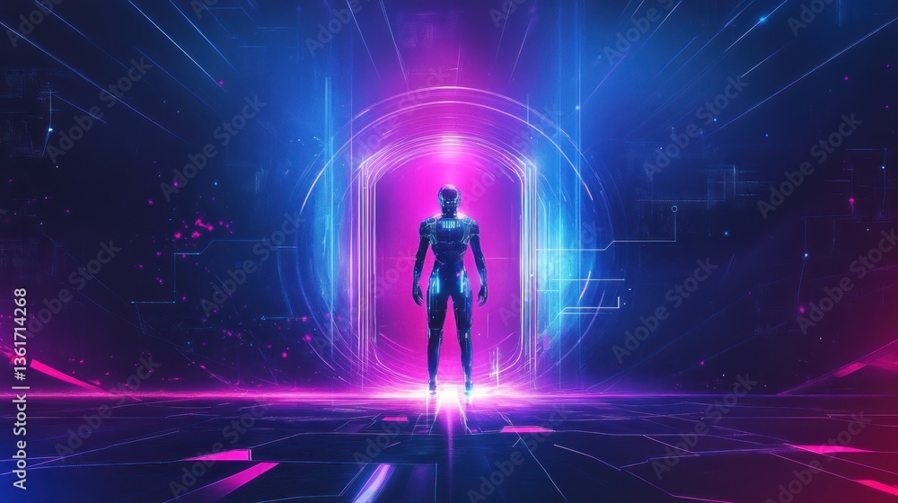 Cybernetic sentry stands guard at the nexus of innovation and technology future Cybernetic sentry stands guard at the nexus of innovation and technology future