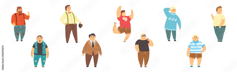 Plump Man Character with Chubby Stout Body Vector Set Plump Man Character with Chubby Stout Body Vector Set