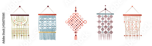 Handcrafted Macrame Lace Ornament with String Vector Set
