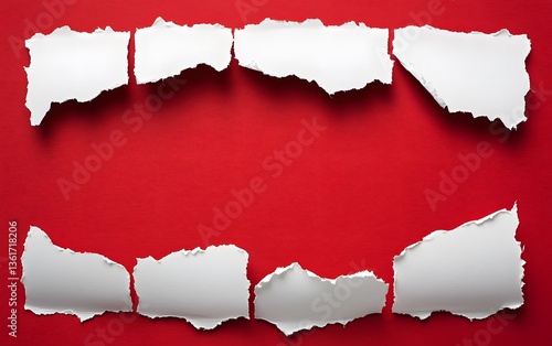 Wallpaper Mural Torn White Paper Pieces on Red Background Abstract Texture Torontodigital.ca