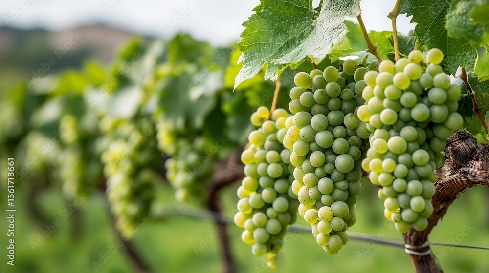 Fresh Green Grapes on Vine in Lush Vineyard Landscape Fresh Green Grapes on Vine in Lush Vineyard Landscape