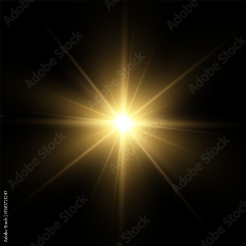 Glowing golden star.
Solar flare on a transparent background.