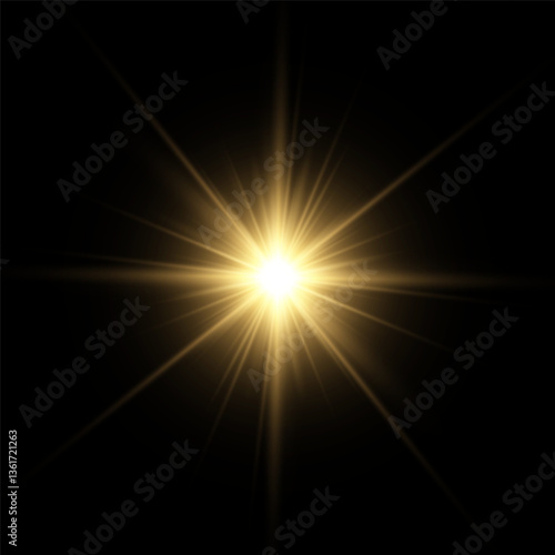 Glowing golden star.
Solar flare on a transparent background.