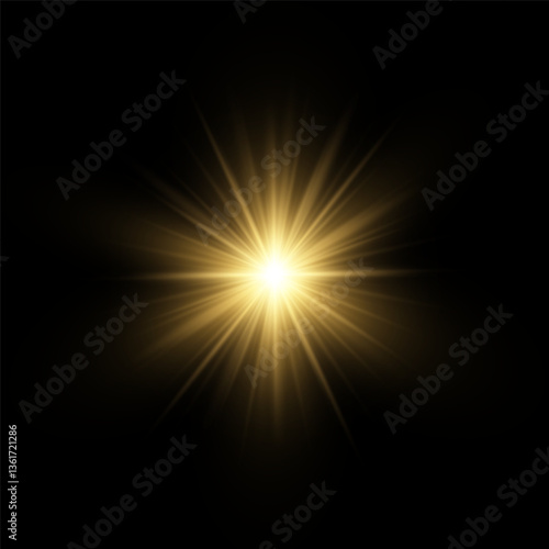 Glowing golden star.
Solar flare on a transparent background.