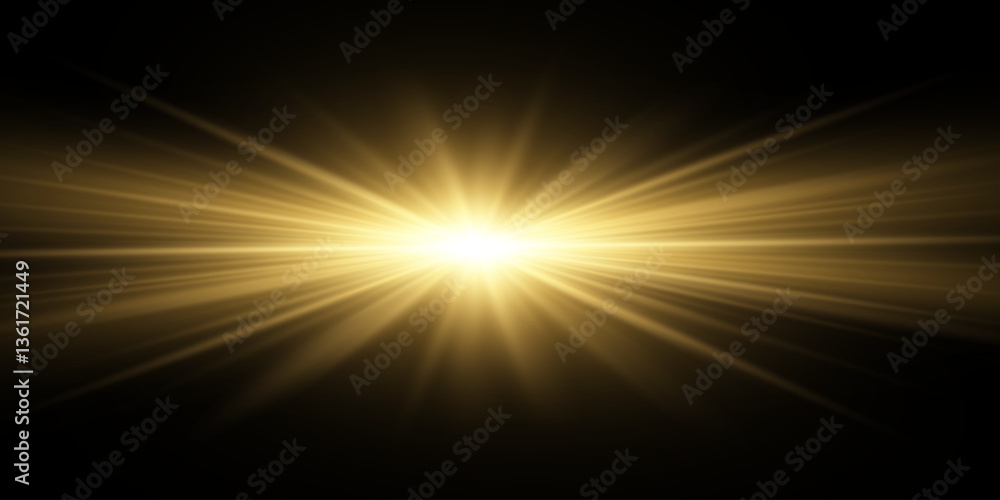 Fototapeta premium Glowing golden star. Solar flare on a transparent background.