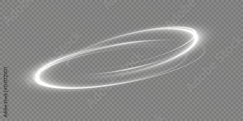 Glowing white spiral. Speed ​​abstract lines effect. Rotating shiny rings. Glowing circular lines. Glowing ring trail. Vector