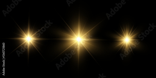 Glowing golden star.
Solar flare on a transparent background.
