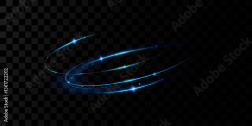 Blue neon ring. Glowing circle. Glow effect. Round light frame. abstract light lines of movement and speed.