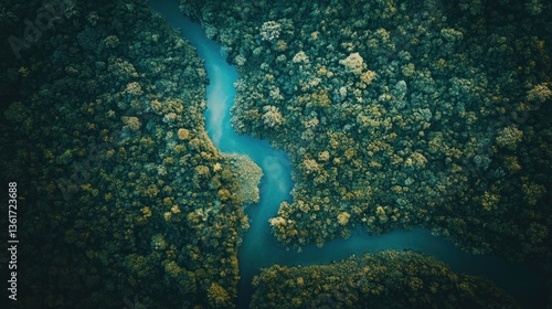 Wallpaper Mural Aerial panorama showcasing a meandering river flowing through dense, lush greenery Torontodigital.ca