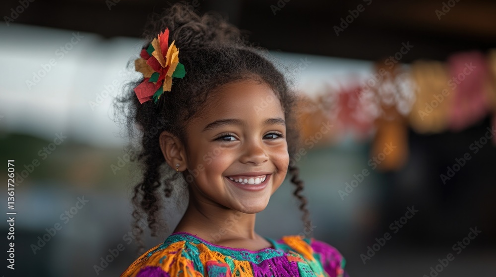Bright-eyed girl in traditional dress radiates joy and cultural Bright-eyed girl in traditional dress radiates joy and cultural