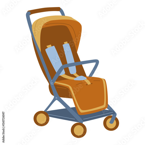 Baby stroller for transportation in a sitting position with a canopy from rain and sun. Designed for children and teenagers with disabilities. Vector illustration isolated on a transparent background.