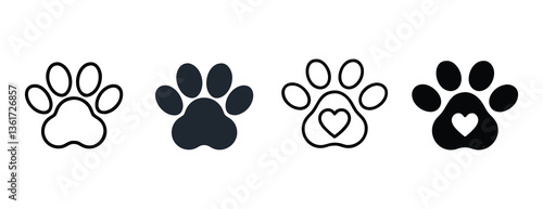 Pet paw print line icons set for animal care and veterinary themes  
