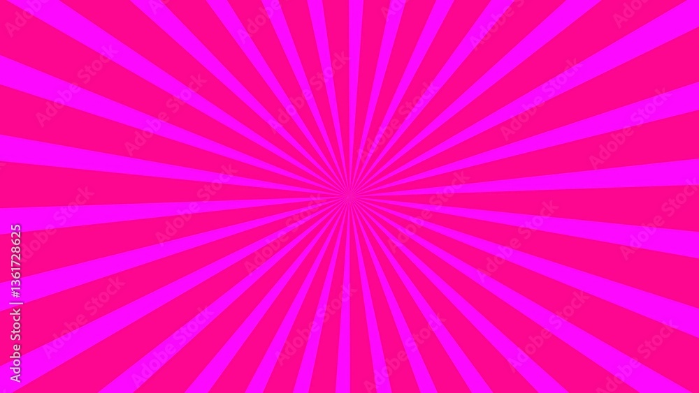 Vibrant pink background with radiating lines creating a dynamic sunburst effect.