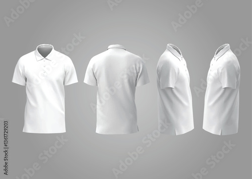 3-dimensional illustration of a white men's plain polo shirt, shirt suitable for all casual and sports activities, arranged in a professional mockup. Perfect for showcasing company identity.