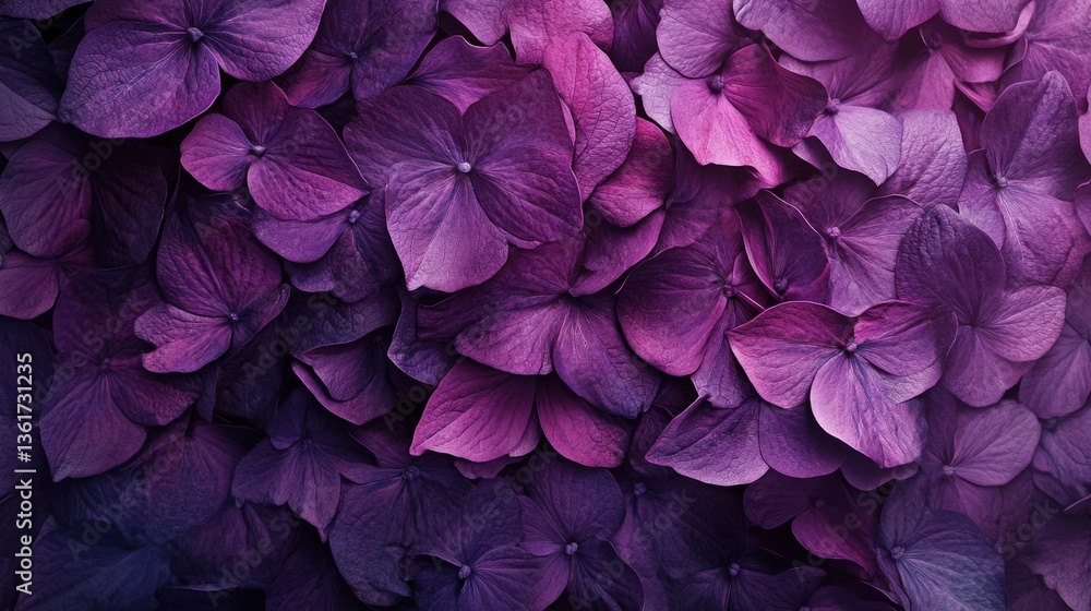 Vibrant purple hydrangea leaves create a lush, textured close-up. Softly curled petals add an ethereal, dreamy quality Vibrant purple hydrangea leaves create a lush, textured close-up. Softly curled petals add an ethereal, dreamy quality