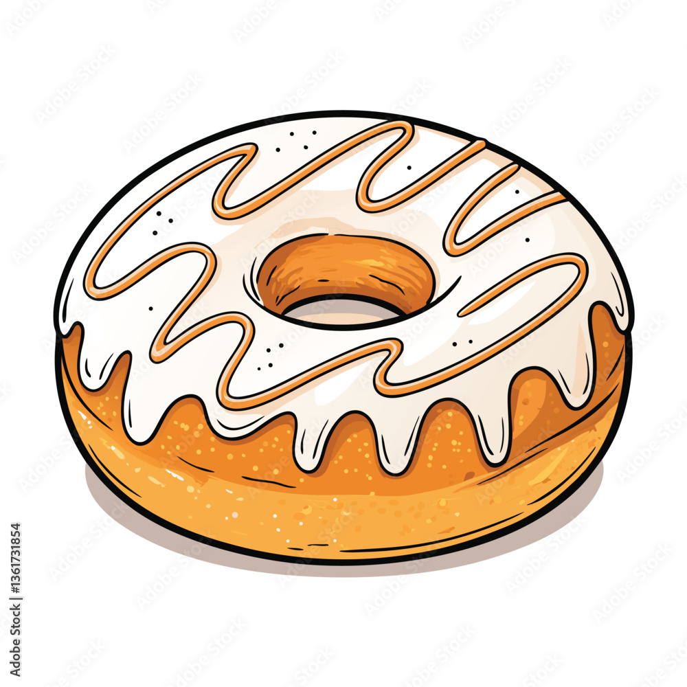 Create a bold vector illustration of a crunchy, fried donut with exaggerated texture and dripping glaze. Use vibrant colors. Create a bold vector illustration of a crunchy, fried donut with exaggerated texture and dripping glaze. Use vibrant colors.