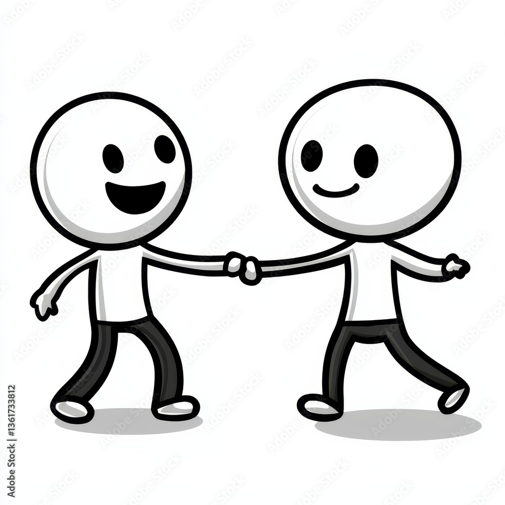 Bundle of stick figure characters shaking hands on white background
