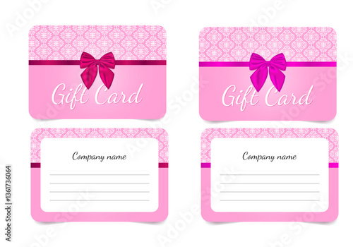 set of delicate pink gift cards with bows and ornaments