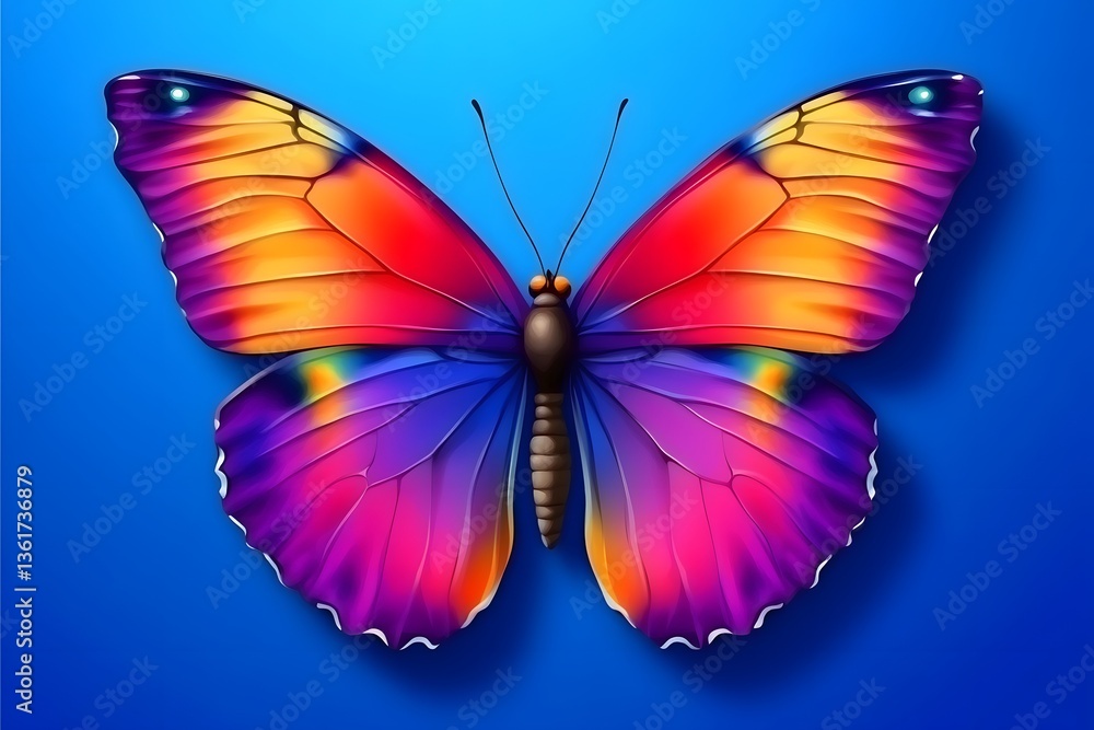 Fototapeta premium Vibrant Rainbow Butterfly on Blue Background