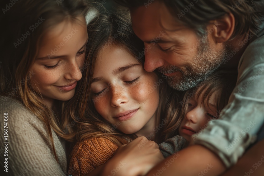 Father and children sharing affection, bonding through closeness, trust, and care Father and children sharing affection, bonding through closeness, trust, and care