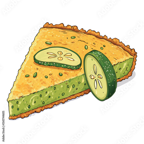 Create a bold vector illustration of deep-fried zucchini slices, showcasing crispy texture and golden-brown color with vibrant, contrasting shadows.