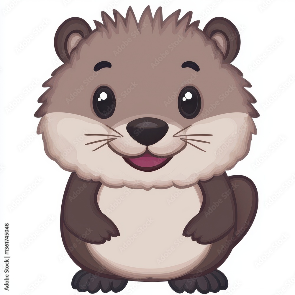 Obraz premium Adorable Cartoon Otter Illustration Brown Fur, Large Eyes, White Background
