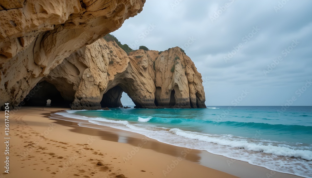 Beach landscape ocean view with rock formations and blue water travel destination photography Beach landscape ocean view with rock formations and blue water travel destination photography