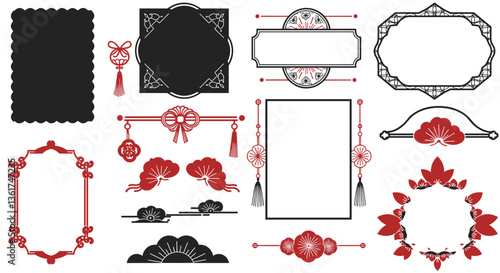 Collection of Asian-inspired design elements. Perfect for invitations, cards, and more!