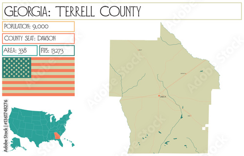 Large and detailed map of Terrell County in Georgia USA.
