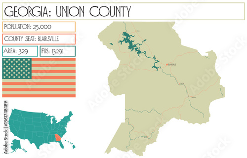 Large and detailed map of Union County in Georgia USA.