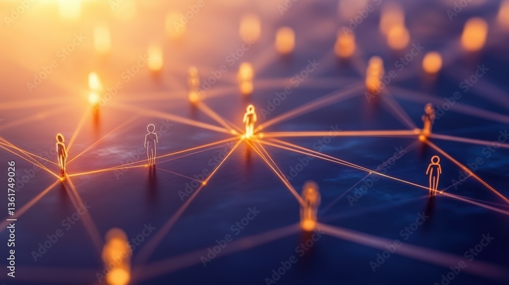 A digital network illustration showing interconnected figures with glowing nodes, symbolizing communication and connectivity in a virtual space. A digital network illustration showing interconnected figures with glowing nodes, symbolizing communication and connectivity in a virtual space.