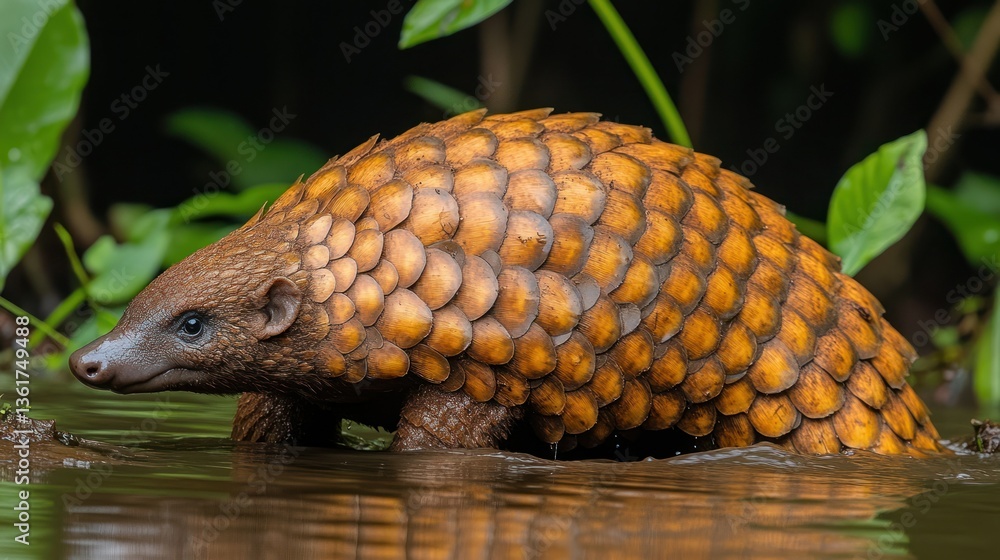 A pangolin in shallow water A pangolin in shallow water
