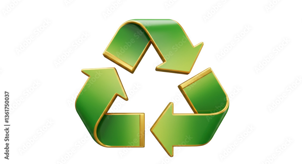 Obraz premium Isolated 3D Render of a Green and Gold Recycling Symbol