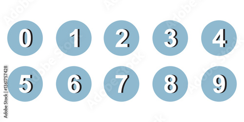 Set of 1 to 9 numbers simple design isolated. Typography set of Round 1 to 9 numbers. Numeral typographic flat icons set. Bullet point number icon set. Vector illustration. 