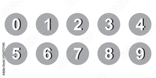 Set of 1 to 9 numbers simple design isolated. Typography set of Round 1 to 9 numbers. Numeral typographic flat icons set. Bullet point number icon set. Vector illustration. 