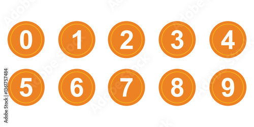 Set of 1 to 9 numbers simple design isolated. Typography set of Round 1 to 9 numbers. Numeral typographic flat icons set. Bullet point number icon set. Vector illustration. 