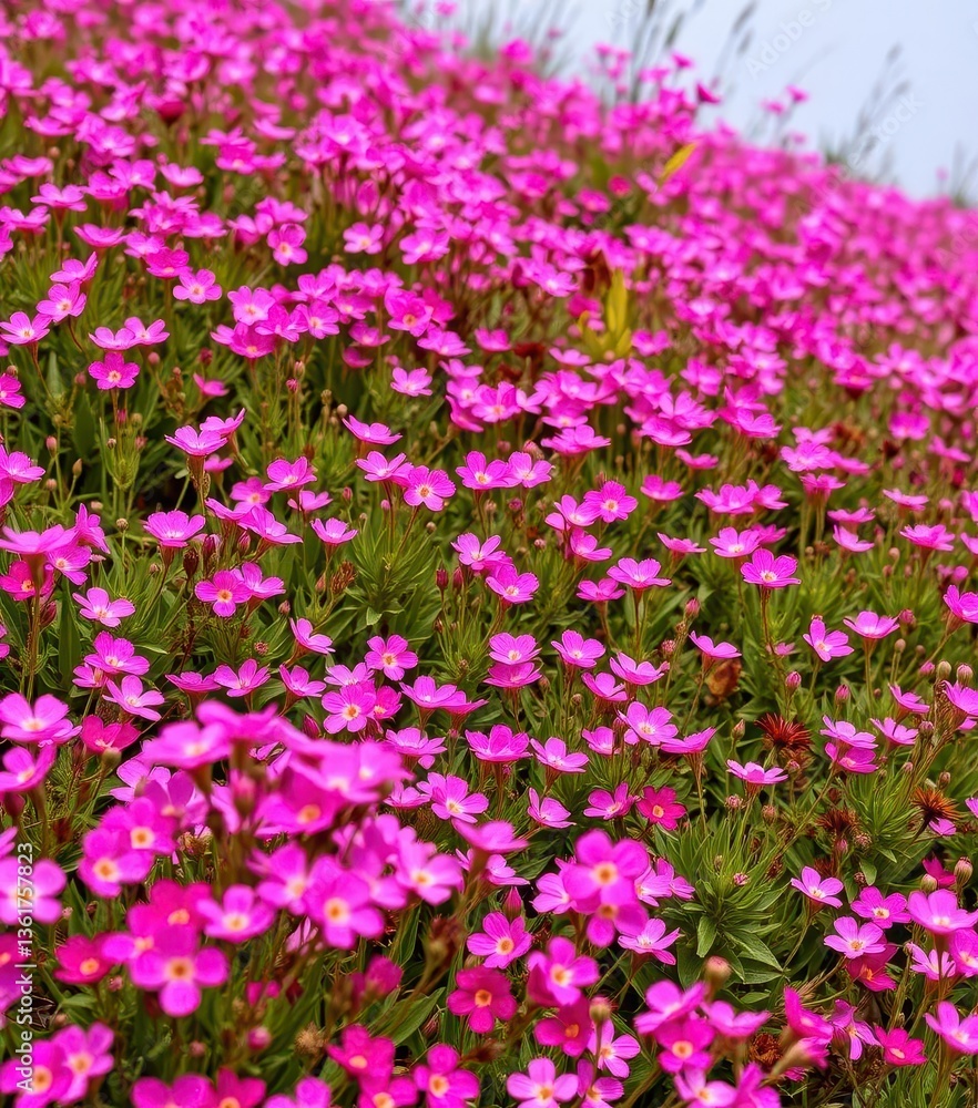 Pink flower meadow with heart shape formed by blossoms, flora, peace, sunlight Pink flower meadow with heart shape formed by blossoms, flora, peace, sunlight
