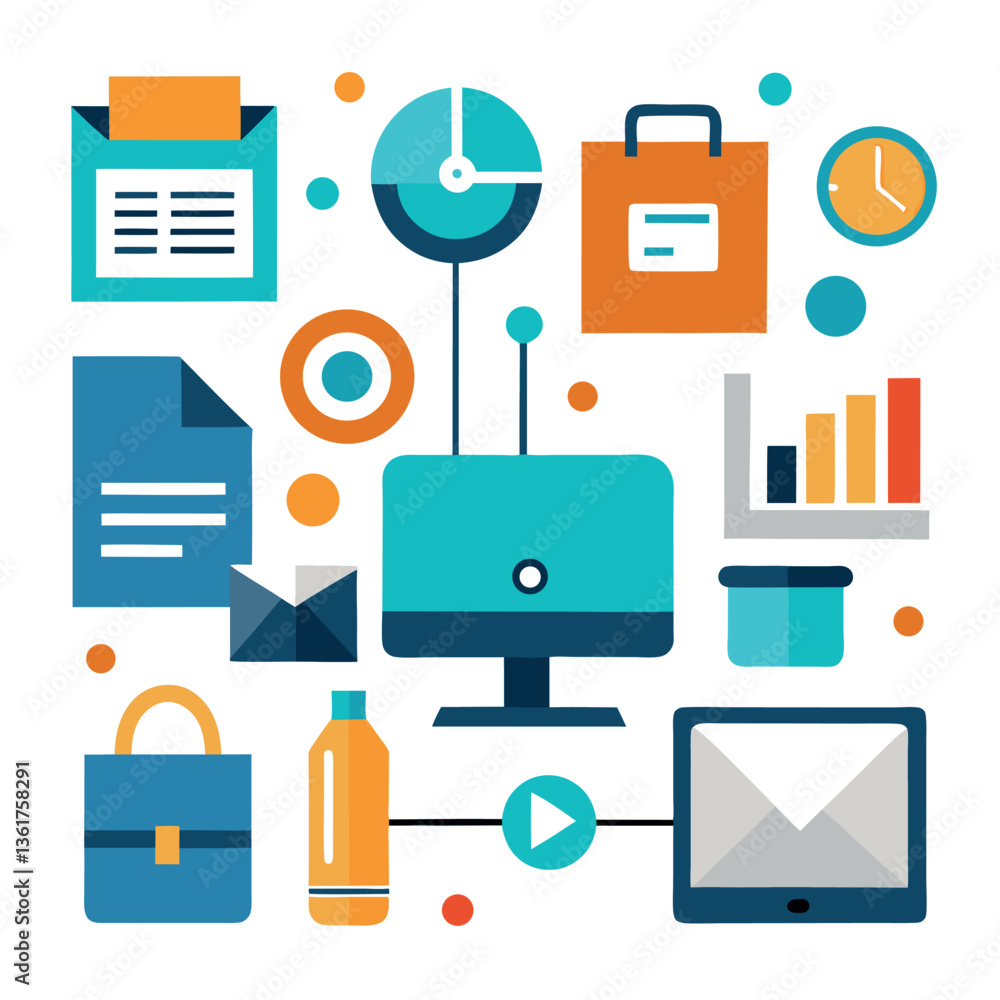 Office icons set vector illustration.
Office icons set vector illustration.