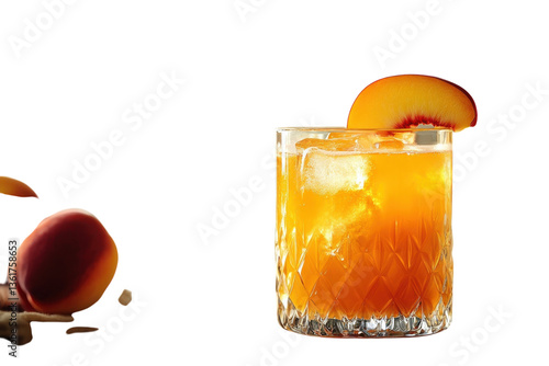 A Refreshing Peach Cocktail, Perfectly Iced And Garnished With A Juicy Peach Slice, Captures The Essence Of Summer In A Crystal Glass Isolated on Transparent Background
