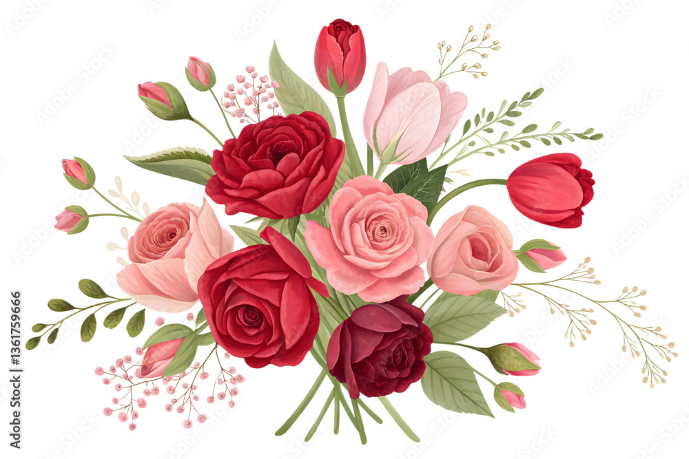 Red and Pink Flowers Isolated on White or Transparent PNG Background Red and Pink Flowers Isolated on White or Transparent PNG Background