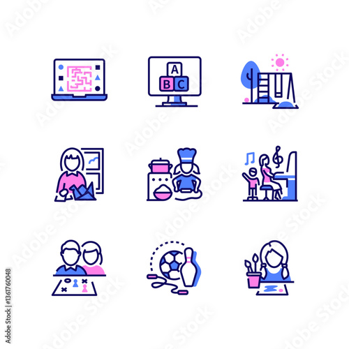 Activities for kids - modern line design style icons set