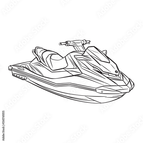 Jetski line art vector illustration isolated on white background